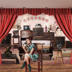 3d老上海复古怀旧墙纸民国风装饰照相馆背景墙布推理馆剧本杀壁纸