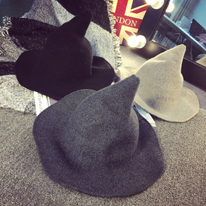 韩国新款 小尖头毛线帽子女冬天 韩版潮针织帽尖尖帽女巫师帽