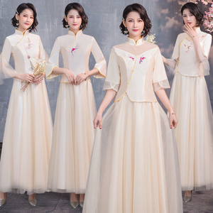 出租赁伴娘伴郎团礼服套装2021新款春季结婚中式香槟色大码姐妹裙