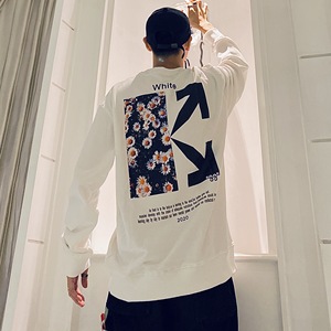 过毒验off ow white x 小雏菊联名箭头印花套头圆领卫衣 男女外套