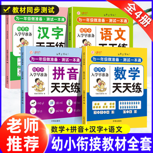 为一年级做准备全套4册 幼小衔接每日一练数学+语文+拼音+汉字教材同步测试人教版学前中大班幼升小衔接教材全套入学准备一日一练