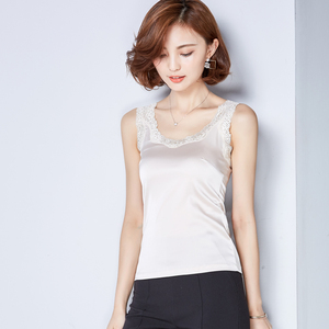 夏季丝绸缎面内搭打底背心女士蕾丝花边性感修身百搭短款小吊带衫