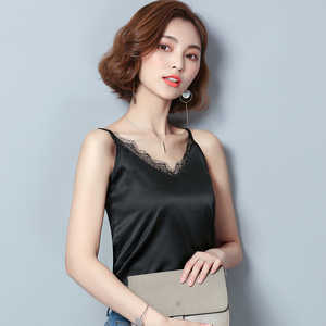 夏季真丝打底背心女性感蕾丝花边桑蚕丝小吊带衫修身短款无袖上衣