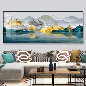 金山招财沙发背景画背有靠山客厅装饰画大尺寸横版一整幅山水挂画