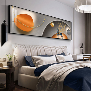 现代简约卧室装饰画麋鹿床头画北欧主卧墙面挂画轻奢创意晶瓷壁画