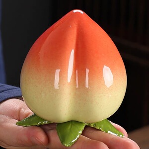 创意陶瓷亮光仙桃茶叶密封罐特色家用茶具茶宠送礼桃子送人定制