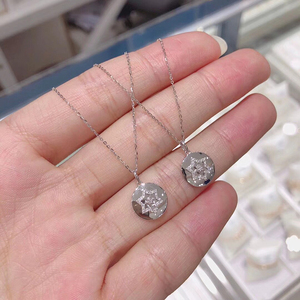 钻石项链 18k白金钻石锁骨链 群镶六角星钻石吊坠 套链女