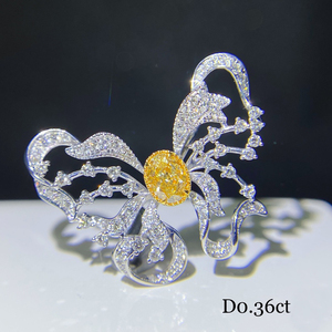 黄钻胸针女 36分蛋形黄钻胸饰 18k金镶嵌38分钻石 蝴蝶款式胸针