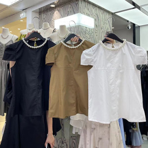 韩国东大门2024夏季新款小众设计感珍珠领短袖衬衫女气质百搭上衣