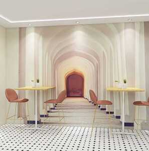 3d拱门造型墙布欧式复古建筑走廊玄关空间延伸网红打卡墙装修壁纸