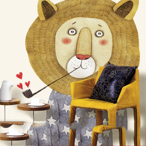 8d个性创意手绘动物头像壁纸北欧艺术玄关餐厅壁布熊猫卧室墙纸布