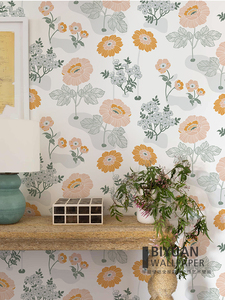 北欧风清新田园花卉壁纸卧室温馨墙布法式客厅影视墙无缝定制壁布