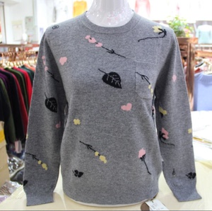 浅爱69285 经典印花百搭女装羊毛衫2020冬新纯羊毛打底衫毛衣上衣