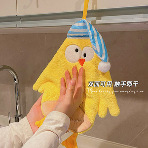 可爱卡通擦手巾挂式珊瑚绒吸水速干方巾家用儿童卫生间抹手布毛巾