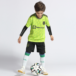 春夏新款绿色儿童足球服套装定制印号学生球衣短袖运动服速干透气