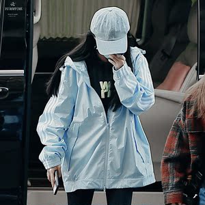 代购adidas windbreaker阿迪达斯三叶草杨幂同款天蓝防风夹克外套
