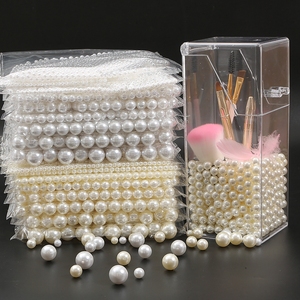 仿珍珠无孔正圆米白色珠子填充化妆品盒散珠手工diy材料饰品配件
