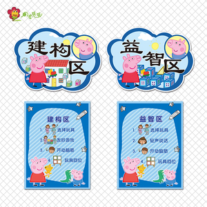 幼儿园卡通主题环创小猪佩奇中大班进区域角规则活动标识牌贴画