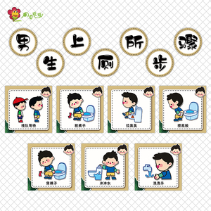 幼儿园卫生间环创贴画男女生上厕所流程图入如厕步骤大小便示意图