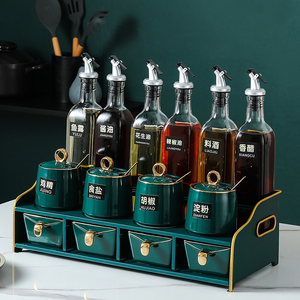 欧式调料盒罐子家用双层陶瓷调味罐盐罐玻璃油瓶厨房用具组合套装