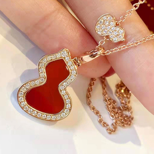 奥米迪奥葫芦镶钻项链红色2022新年新款高级感毛衣链天然玉石颈链