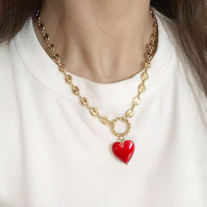 奥米迪奥爱心吊坠女猪鼻子锁骨链项链轻奢小众2022新款网红ins风