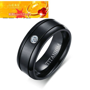 钛金戒指时尚外贸来样定做单颗锆石钛戒指黑色男士指环ring