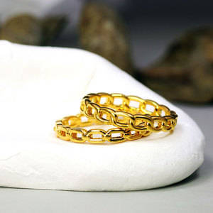 黄金5d无氰工艺足金细链条金戒指高亮光面ins风指环女