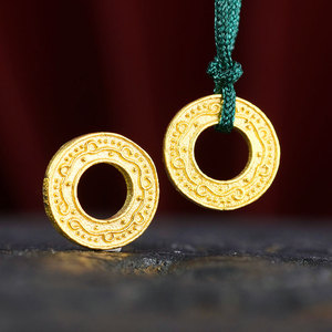 黄金足金999素金祥云环手工金錾刻圆环手链手串转运珠串珠首饰女