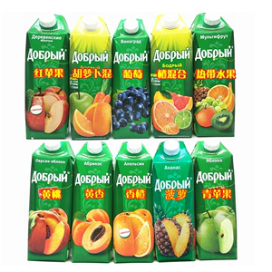 俄罗斯原装进口饮料果汁高浓缩无添 善牌橙汁桃汁多种口味4盒包邮