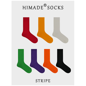 Himade日系粗线针织夏季中筒袜男女棉袜通勤彩色袜子竖条堆堆长袜