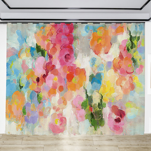北欧手绘抽象田园油画遮光窗帘少女卧室简约客厅飘窗宿舍隔断帘