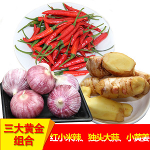 家庭套餐小黄姜大蒜辣椒组合 云南小黄姜独头大蒜新鲜红米辣各1斤