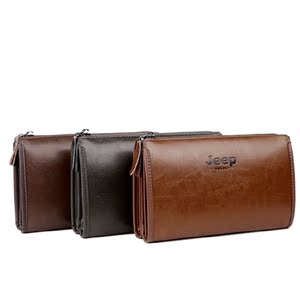 it代购 jeep新款正品男士复古休闲手拿包手工包边真皮钱夹