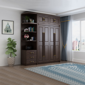 新中式实木衣柜中国风卧室成套家具三四五门组合简约现代衣橱转角