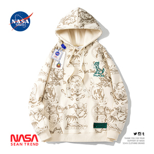 NASA联名卡通动漫满印连帽卫衣男女秋冬加绒情侣宽松嘻哈休闲外套