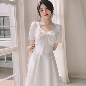 MJAE SRPKY白色方领连衣裙夏季新款晚礼服高级感蝴蝶结甜美仙女裙