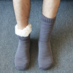 新款男士地板袜冬季保暖成人睡眠袜家居袜双层毛线袜加绒加厚防滑