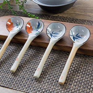 日式粗陶和风复古家用陶瓷小勺子创意咖啡勺长柄搅拌勺小汤勺饭勺