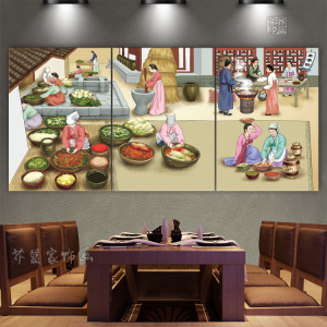 韩国餐厅料理店挂画韩式烤肉店装饰画朝鲜民族风俗人物壁画无框画