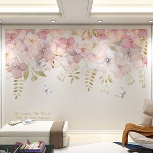 简约现代墙布客厅电视墙背景壁布粉色温馨花卉沙发卧室店铺墙壁纸