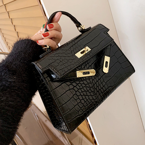 黑色包包2024新款包包女时尚高级感鳄鱼纹斜挎洋气手提凯莉包迷你