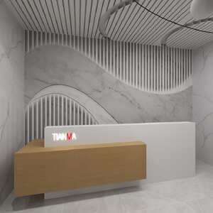 公司前台背景墙板办公室形象墙室内装修扣板仿大理石格栅造型板材