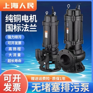 上海人民污水泵潜水排污泵三相380V地下室集水坑工地提升全铜电机