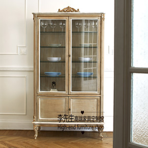 欧式实木雕花餐边柜酒柜出口法式意大利玻璃展示柜书架陈列柜定制