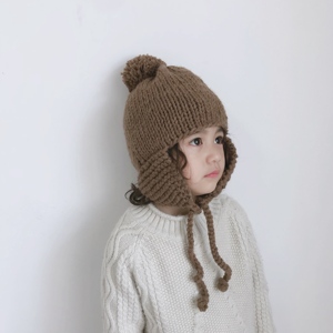 宝宝护耳帽韩国新品毛线帽潮女童冬天帽子洋气儿童套头帽男童保暖