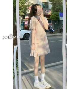 新中式改良粉色旗袍女夏季新款温柔系小个子泡泡袖国风少女连衣裙