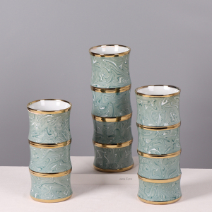 新中式富贵竹陶瓷花瓶景德镇高温瓷器客厅水养创意竹筒装饰品摆件