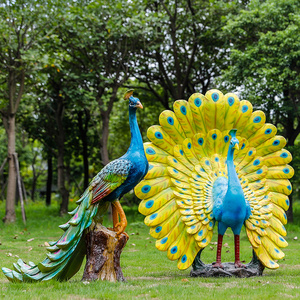 户外花园林景观仿真发光孔雀玻璃钢雕塑小区草坪动物小品装饰摆件