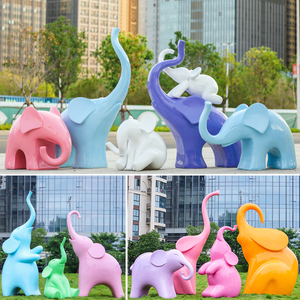 户外卡通大象玻璃钢雕塑商场抽象动物模型园林景观小区房地产摆件
